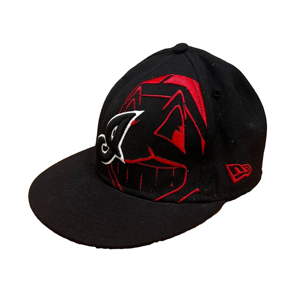 Cleveland Indians Wahoo Face New Era Fitted Club 59Fifty Black Hat sz 71/4 rare!